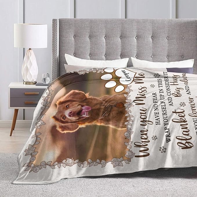 Custom Pet Memorial Blanket with Photo,Personalized Dog/Cat Loss Sympathy Gift,Pet Loss Bereavement Remembrance Gifts,Flannel Throw Blanket with Pictures (Cream)