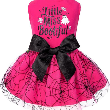 Fitwarm Little Miss Bootiful Halloween Dog Dress, Funny Costumes for Small Dogs Girl, Pet Outfit, Black, Hot Pink, Medium