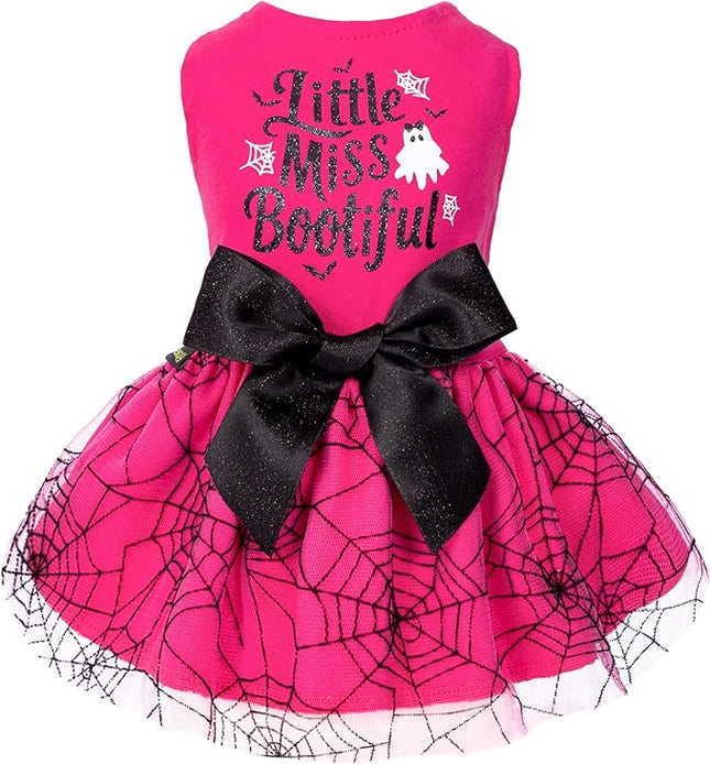 Fitwarm Little Miss Bootiful Halloween Dog Dress, Funny Costumes for Small Dogs Girl, Pet Outfit, Black, Hot Pink, Medium