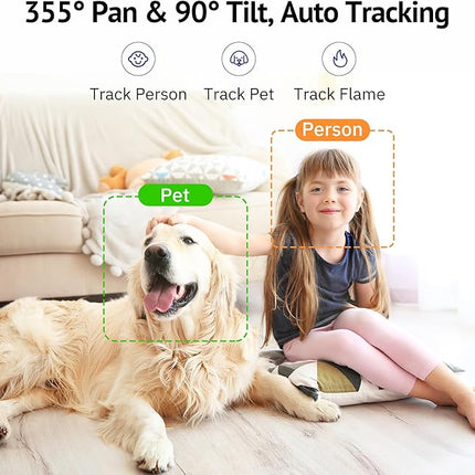Hugolog 3K 5MP Indoor Pan/Tilt Security Camera with Auto-Focus,Ideal for Baby Monitor/Pet Camera/Home Security,Starlight Color Night Vision,Human/Pet AI,Two-Way Audio,US Cloud,Compatible with Alexa