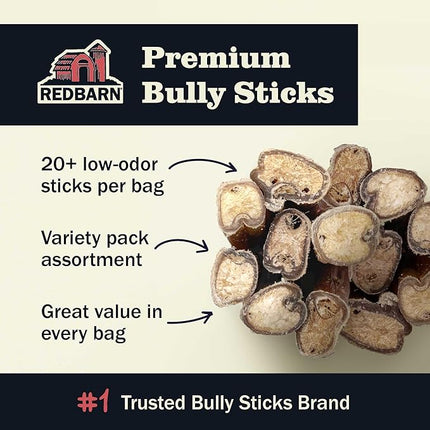 Redbarn Pet Products All Natural 4-5" Bully Sticks for Small & Medium Dogs - Healthy Long Lasting Chews Variety Party Pack - 100% Beef Single Ingredient Low Odor Rawhide Free - Bag, 12oz