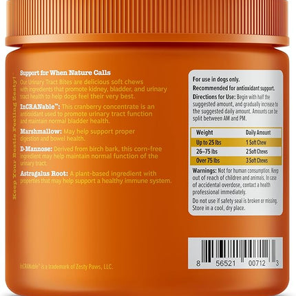 Zesty Paws Cranberry Supplement for Dogs - Bladder Control for Dogs - Urinary Tract Support - Cranberry Chews - Immune & Gut Support - Chicken - 90 Count