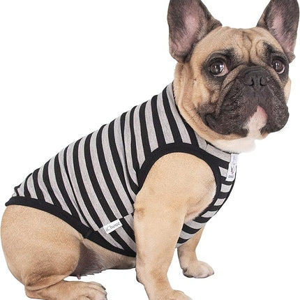 iChoue English Bulldog 100% Breathable Cotton Striped T Shirts Halloween Vest Clothes for Medium Dogs Tank Tops French Frenchie Pug Boston Terrier Pitbull Grey Black Stripes - XXLarge
