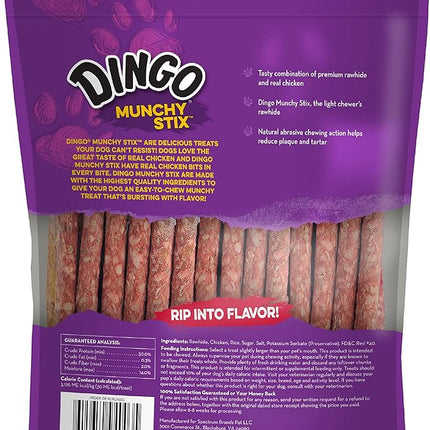 Dingo Rawhide Munchy Stix for Dogs, Rawhide Chews Made with Real Chicken, 50 Count