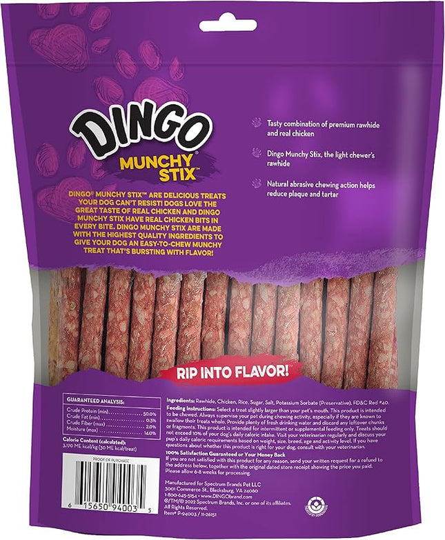 Dingo Rawhide Munchy Stix for Dogs, Rawhide Chews Made with Real Chicken, 50 Count