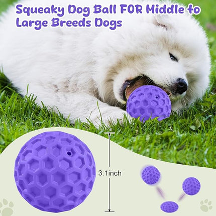 Squeaky Dog Toys for Aggressive Chewers, Indestructible Dog Balls for Aggressive Chewers, Purple Squeaky Balls for Dogs, Interactive Toys for Large Dogs to Relax