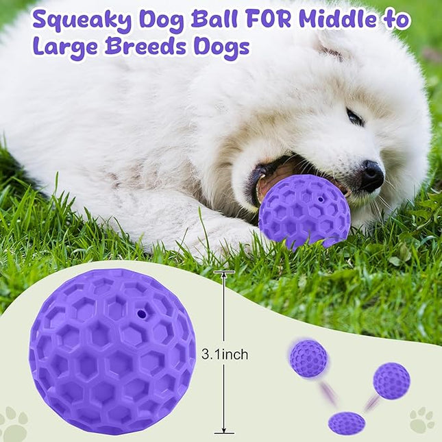 Squeaky Dog Toys for Aggressive Chewers, Indestructible Dog Balls for Aggressive Chewers, Purple Squeaky Balls for Dogs, Interactive Toys for Large Dogs to Relax