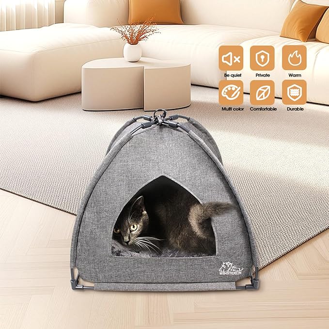 Winsterch Cat Beds for Indoor Cats,Covered Cat Cave Bed with Removable Washable Pillow,Warming Cat Cave Bed Kitten Beds Small Pets Bed for Indoor Cats (18.5'' x 18.5'' x 15.8'', Grey)