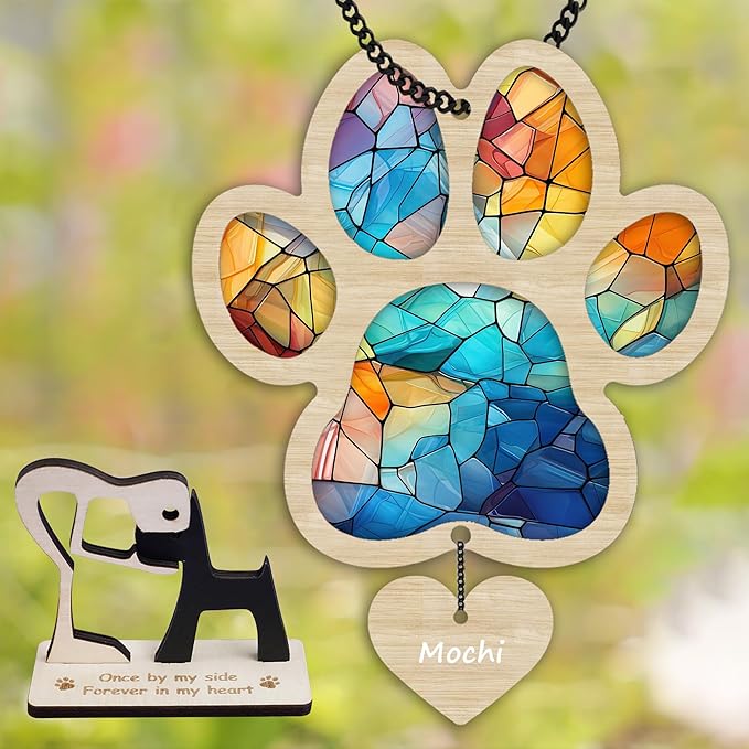 6'' Pet Paw Suncatcher Memorial Custom Name Dog Cat Ornament Window Hanging Sympathy Gift Loss of Pet Passing Away Bereavement Keepsake for Pet Lover Ideas Gift in Loving Memory