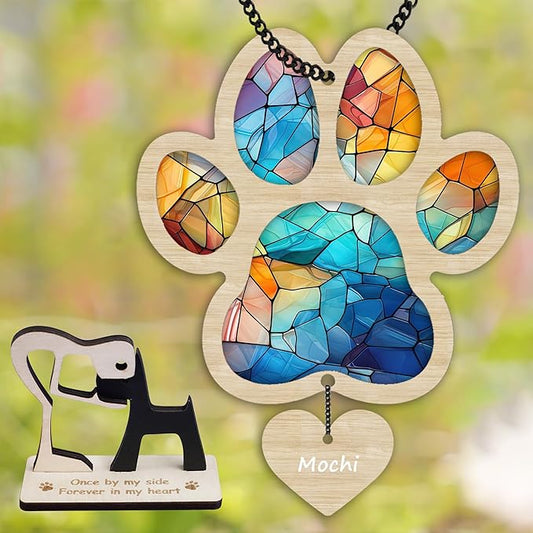 6'' Pet Paw Suncatcher Memorial Custom Name Dog Cat Ornament Window Hanging Sympathy Gift Loss of Pet Passing Away Bereavement Keepsake for Pet Lover Ideas Gift in Loving Memory