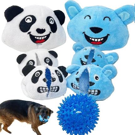 Jalousie Dog Squeaky Toys Value Set Non-Toxic Squeaky Balls Toss Fetch TPR Rubber Puppy Toys Spikey Dog Chew Toy for Small Medium Breed Pet Toys for Puppy (Panda N' Rabbit)