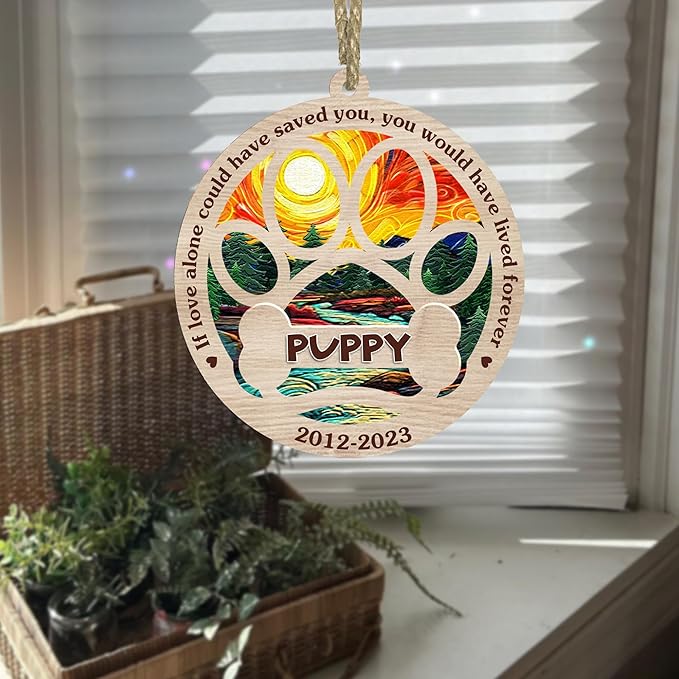 BSQUIELE Personalized Suncatcher Ornaments, Memorial Gifts for Loss of Dog, Custom Dog Ornament with Name, Dog Memorial Suncatcher, Sympathy Gift for Dog Lover, Xmas Ornament, Xmas Tree Decoration V1
