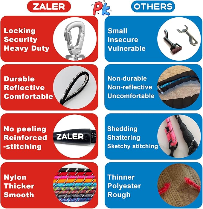 ZALER Short Dog Leash, 26 Inches Rope Traffic Leashes for Dogs, Reflective Dog Lead with O-Ring, Heavy Duty Pet Leash for Large and Medium Dogs (26'' Pink)