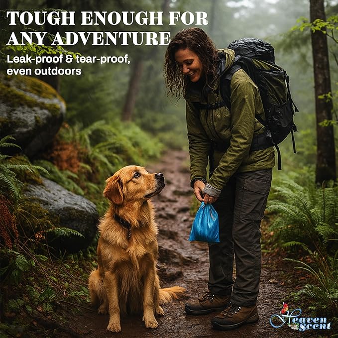 Heaven Scent Dog Poop Bags with Easy Tie Handles | Baby Powder Scented Waste Bags | blue Doggie Poop Bags for Dog Walkers | MADE IN THE USA