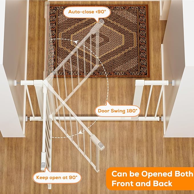 29.5-40.6" Baby Gate for Stairs, Pressure Mounted Dog Gate Indoor, Auto Close Pet Gate for Doorways No Drilling, Easy Install Baby Essentials with Large Walk Thru Door, White