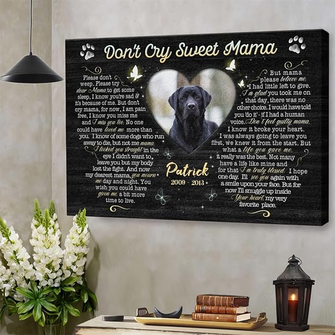 Dem Canvas Personalized Dog Memorial Canvas, Dog Loss Gifts, Don't Cry Sweet Mama, Pet Memorial Gifts, Pet Grieving Canvas (12x08)
