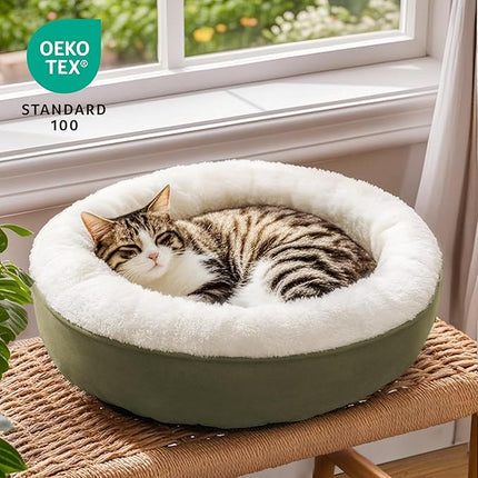 Love's cabin Round Donut Cat and Dog Cushion Bed, 20in Pet Bed For Cats or Small Dogs, Anti-Slip & Water-Resistant Bottom, Super Soft Durable Fabric Pet beds, Washable Luxury Cat & Dog Bed Olive Green