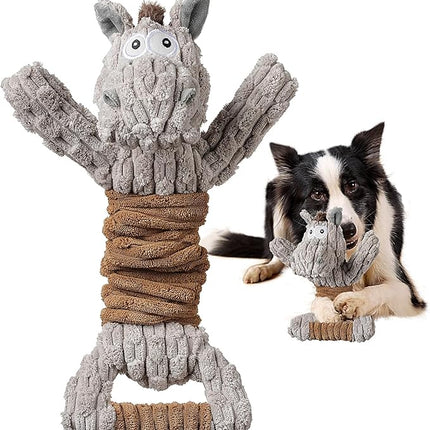 Squeaky Dog Toy, Durable Dog Toy Large Breed, Tug of War Dogs Interactive Toy, Stuffed Plush Puppy Toys with Crinkle Paper for Small, Middle, and Big Dogs(Tug of War Series, Donkey)