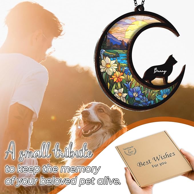 6'' German Shepherd Memorial Suncatcher, Personalized Name, Pet Ornament Window Car Hanging, Sympathy Gift for Loss of Pet, Passed Away Remembrance Gift for Dog Lovers 05-SS1