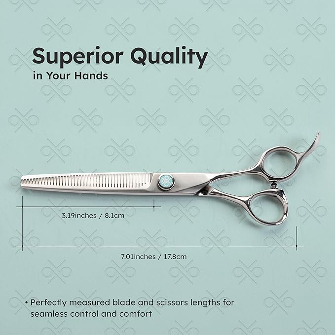 8” Dog Grooming Scissors – VG10 Japanese Steel Professional Pet Thinning Shears for Cats & Dogs | Clean Cut & Precise Trimming | Lightweight, Ergonomic, Handcrafted | Thinning Rate 50% | K9 Shears