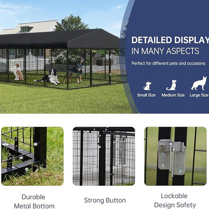 Large Outdoor Dog Enclosure,Heavy Duty Dog Cage with Roof,Galvanized Steel Dog Kennel Fence with Double Safety Locks(19.68'x 9.84')