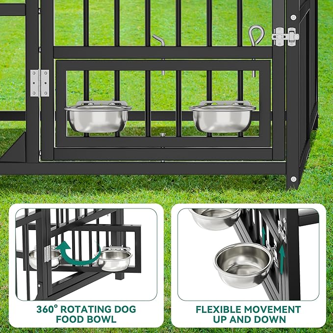 YITAHOME Large Outdoor Dog Kennel with Rotating Feeder Bowls, 8'L x 4'W x 5.4'H Dog Pens Outside with Roof, Heavy Duty Dog Cage for Medium Large Dogs