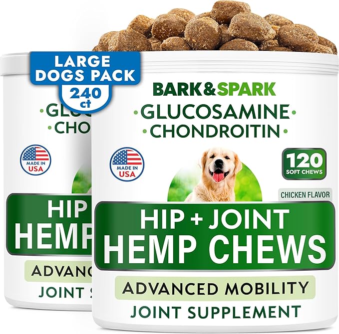 Hemp Chews Dogs Hip Joint Pain Relief - Glucosamine Chondroitin Hemp Treats for Joint Health - Dog Joint Supplement Large Breed & Small - Hemp Oil Pill - Canine Vitamin Treat Old Dog (240Ct/Chicken)