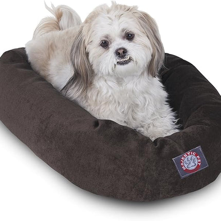 Majestic Pet 24 Inch Micro Velvet Calming Dog Bed Washable – Cozy Soft Round Dog Bed with Spine for Head Support - Fluffy Donut Puppy Mat 24x19x7 (inch) Small - Storm (2025)