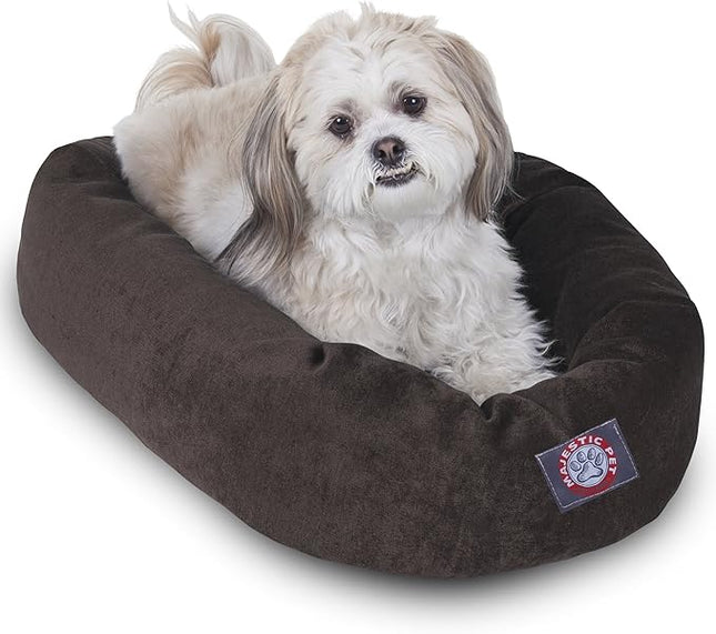 Majestic Pet 24 Inch Micro Velvet Calming Dog Bed Washable – Cozy Soft Round Dog Bed with Spine for Head Support - Fluffy Donut Puppy Mat 24x19x7 (inch) Small - Storm (2025)