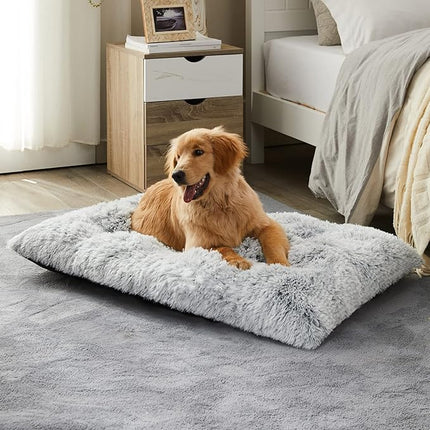 BFPETHOME Dog Beds for Large Dogs, Plush Dog Crate Bed Fluffy Cozy Kennel Pad for Sleeping &Ease Anxiety, Washable Pet Mats with Anti-Slip Bottom for Large Medium Dogs, Pet Bed, Grey