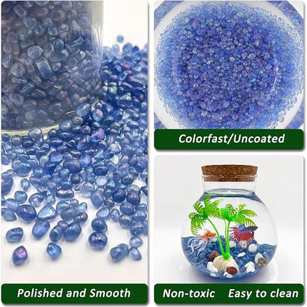 BXI 2.2 Lbs Small Aquarium Substrate Gravel Sand, Polished Smooth Fish Tank Gravel, Colorfast Uncoated Vibrant Blue Sea Glass, Decorative Stones for Vase Fillers, Fairy Garden, Potted Plants