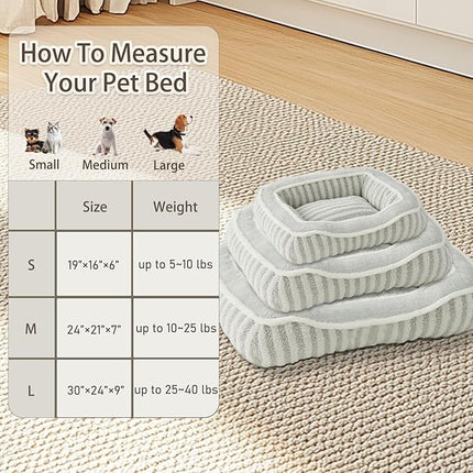 Dog Bed for Small Dogs Breeds,Cat Bed,Puppy Soft Kennel Bed with Pillow,Washable Deluxe Plush Dog Crate Beds,Comfy Durable Rectangular Pet Sleeping Bed & Non-Slip Bottom,Grey(24"X21")