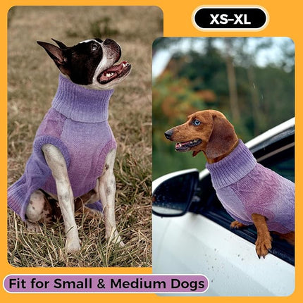 Lelepet Dog Sweater Turtleneck Knitwear Sweatshirt Cable Knit Warm Dress for Small Medium Large Dogs Puppy Fall Sweater, Pitbull, Lab, XL, Purple