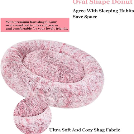 Coohom Oval Calming Donut Cuddler Dog Bed,Shag Faux Fur Cat Bed Washable Round Pillow Pet Bed(30"/36"/43") for Small Medium Dogs (XXL(43"x34"x8"), Red)