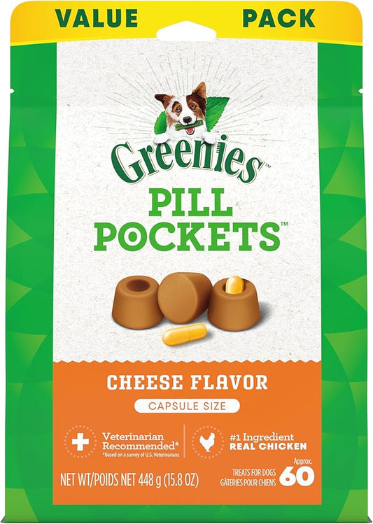 Greenies Pill Pockets for Dogs Large Size, Soft Dog Treats, Cheese Flavor, 15.8 oz. Pouch (60 Treats)