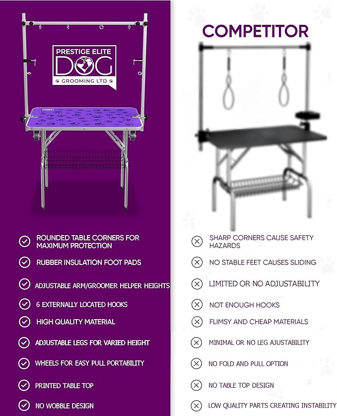 37" Dog Grooming Table with Set of 6 Grooming Loops for Dog Groomers Bundle - Adjustable Height Grooming Table 300lb, Dog Grooming Table Arm with Adjustable Dog Grooming Loops - Dog Grooming Supplies
