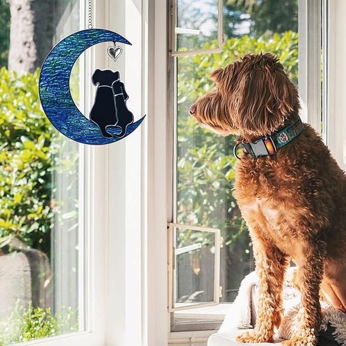 Double Dog Memorial Gifts for Dog Lovers, Loss of Dog Sympathy Gift Stained Glass Dog Suncatcher Pet Memorial Gifts Pet Sympathy Gifts for Dogs Window Hanging Ornament Remembrance Gift Pet Loss