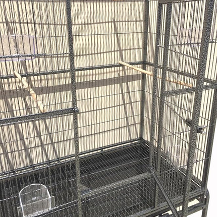 64" Extra Large Tight 1/2-Inch Bar Spacing Wrought Iron Flight Canary Parakeet Cockatiel Lovebird Finch Home Cage Side Nesting Box Doors with Removable Rolling Stand