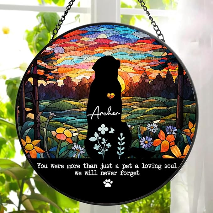 Gabita Custom Dog Portrait Stained Glass Window Hanging Light Catcher V1, Pet Memorial Stained Glass Photo, Dog Memorial Gift Pet Loss Sympathy Gift