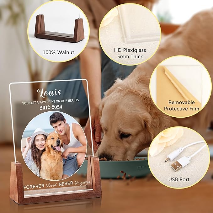Custom Pet Memorial Gifts for Dogs, Dog Memorial Gifts for Loss of Dog, Dog Memorial Night Light, Cat Loss Sympathy Gifts, Dog Memorial Gifts for Loss of Dog, Pet Gift Acrylic Plaque