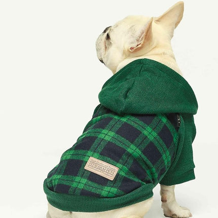 Fitwarm Tartan Plaid Dog Hoodie, Knitted Dog Clothes for Small Dogs Boy, Pet Sweater with Hood, Cat Winter Outfit, Green, XS