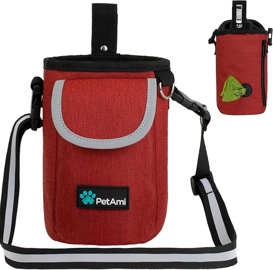 PetAmi Dog Treat Pouch, Large Pet Training Treat Pouch with Pocket, Dog Trainer Essentials Supply Holder with Poop Bag Dispenser, Training Bag for Kibbles Toys, 3 Ways to Wear (Red)