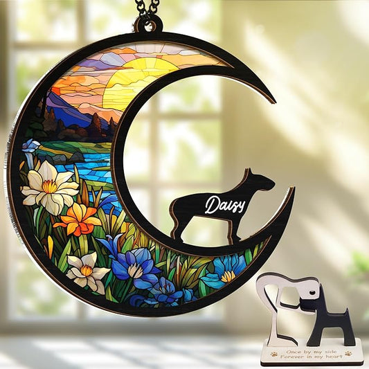 6'' Bull Terrier Dog Memorial Suncatcher Personalized Name Dog Breed Pet Ornament Window Car Hanging Sympathy Gift for Loss of Pet Passed Away Remembrance Gift for Dog Lovers SCD-B11-6-69