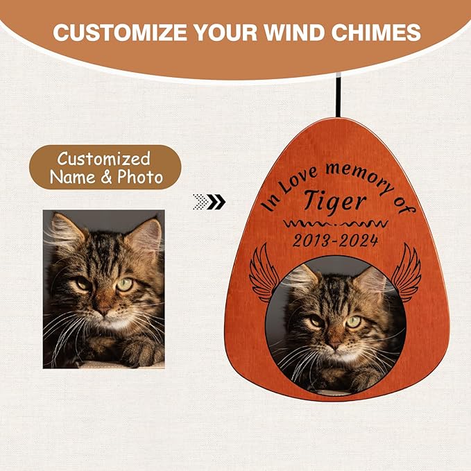 Funnylife Personalized Pet Memorial Wind Chime with Photo, Dog Memorial Gifts Pet Loss Sympathy Gifts Thoughtful Dogs and Cats Bereavement Remembrance Picture Memory Wind Chime 26"
