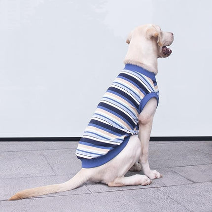Large Dog Striped T Shirts Clothes Sleeveless Tank Top Vest for Pitbull Labrador, Blue, 3X-Large
