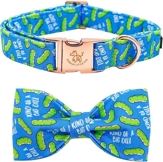 Elegant little tail Dog Collar, Dog Collar with Bow tie, Dill Pickles Print Pet Collars Pet Collar Boy Cute Bowtie Collar Dog for Medium Dogs