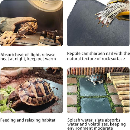 Extra Large 15.7 × 11.8" Reptile Basking Platform, Reptile Slate, Basking Rock, Slate Tiles Rocks for Reptiles,Terrarium Bowls for Bearded Dragon Tortoise Turtle Ball Python Snake Lizard Gecko