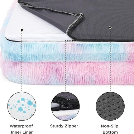 Bedsure XL Plus Orthopedic Dog Bed for Extra Large Dogs - Waterproof XLarge Dog Cat Bed, Comfort Couch Sofa with Washable Removable Cover, Pet Bed with Nonskid Bottom, Long Faux Fur-Multi Color, 48"