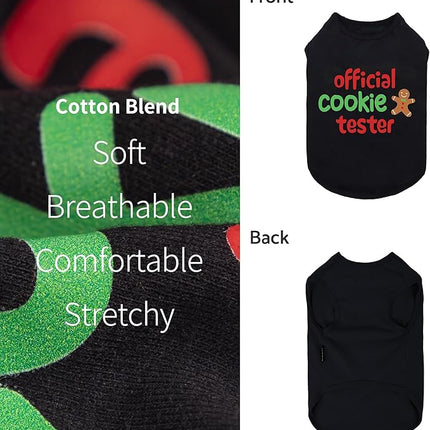 Fitwarm Official Cookie Tester Funny Dog Shirt, Christmas Dog Clothes for Small Dogs Boy Girl, Holiday Doggy Tshirt, Pet Outfit, Gingerbread, Black, Red, Green, Small