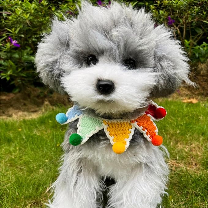 Halloween Cat Costume,Handmade Knitted Rainbow Dog Bandanas,Five-Pointed Star Cat Outfit,Dog Costume,Outfit Accessories(Rainbow)